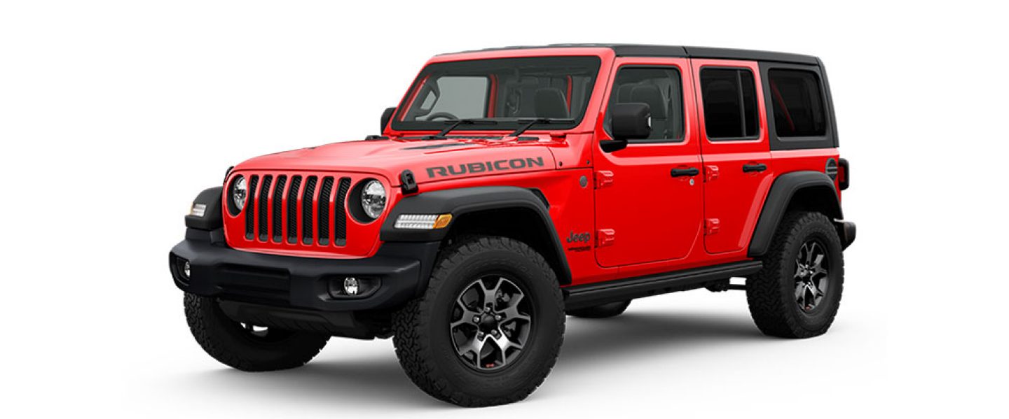 Model of SGA Jeep Wrangler Rubicon in Firecracker Red Color