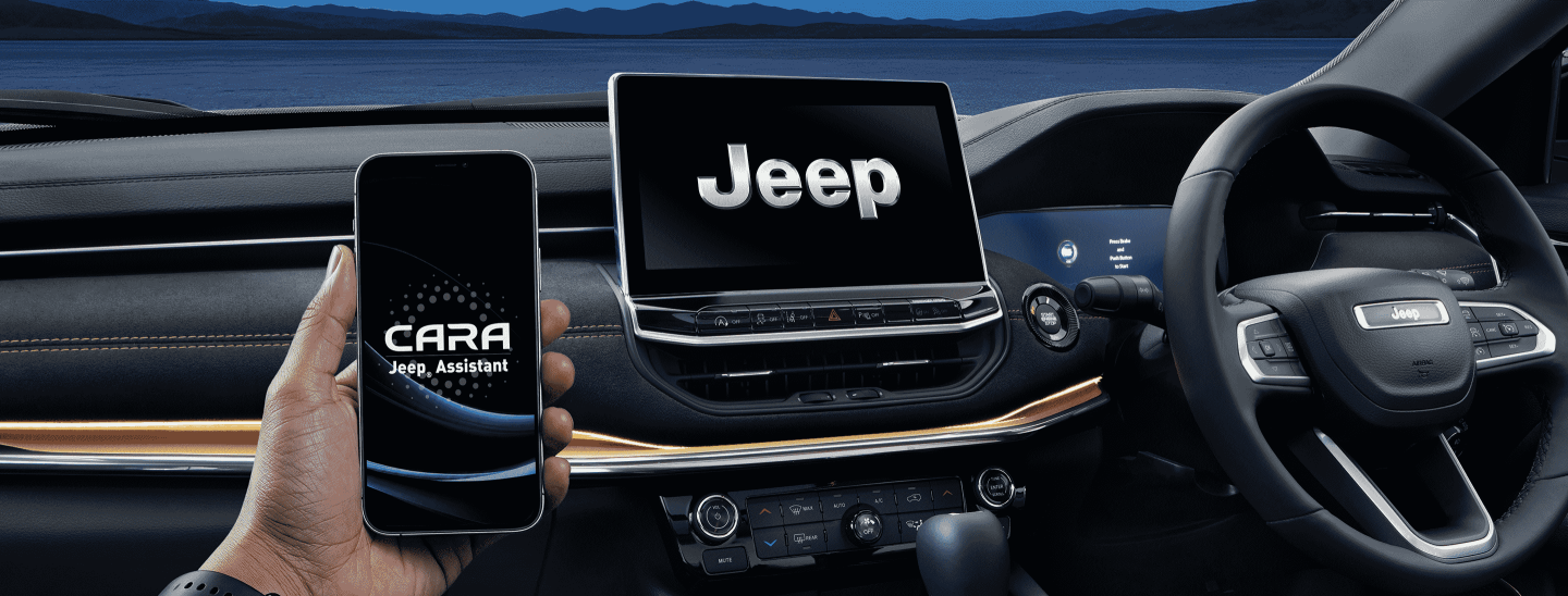 Jeep Meridian Track Edition connected via smartphone with remote access.