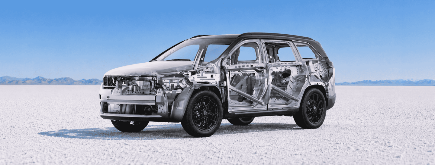 Jeep Meridian Trail Edition highlighting internal safety frame and structural integrity.